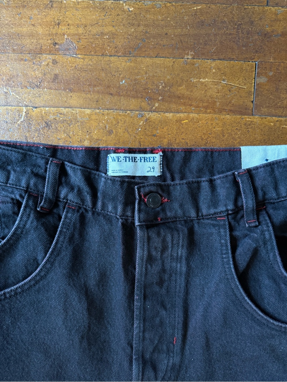 NWT Free People Final Countdown Black Wide-Leg Baggy Jeans with Red Cuff - Picture 9 of 10